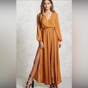Forever 21 gold maxi dress with deep V neck